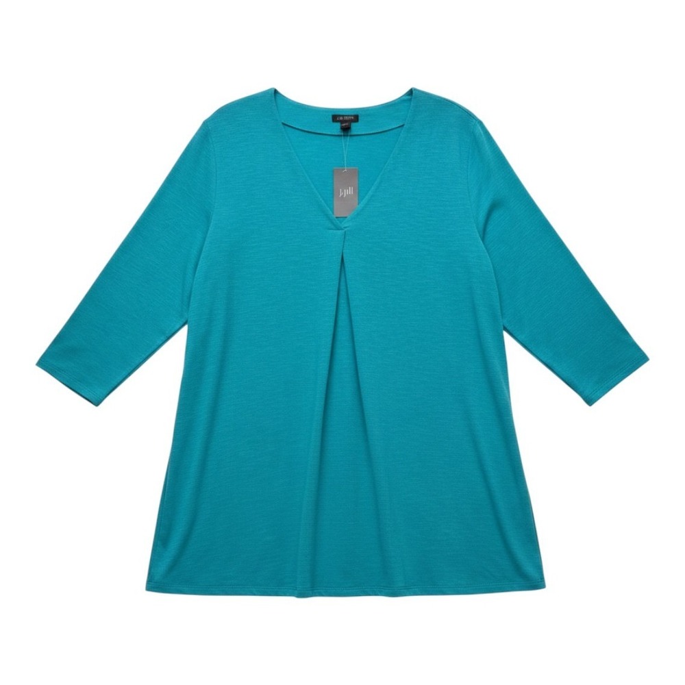 NWT J. Jill Wearever Aegean Teal V-Neck Pleated 3/4 Sleeve Top Large NEW